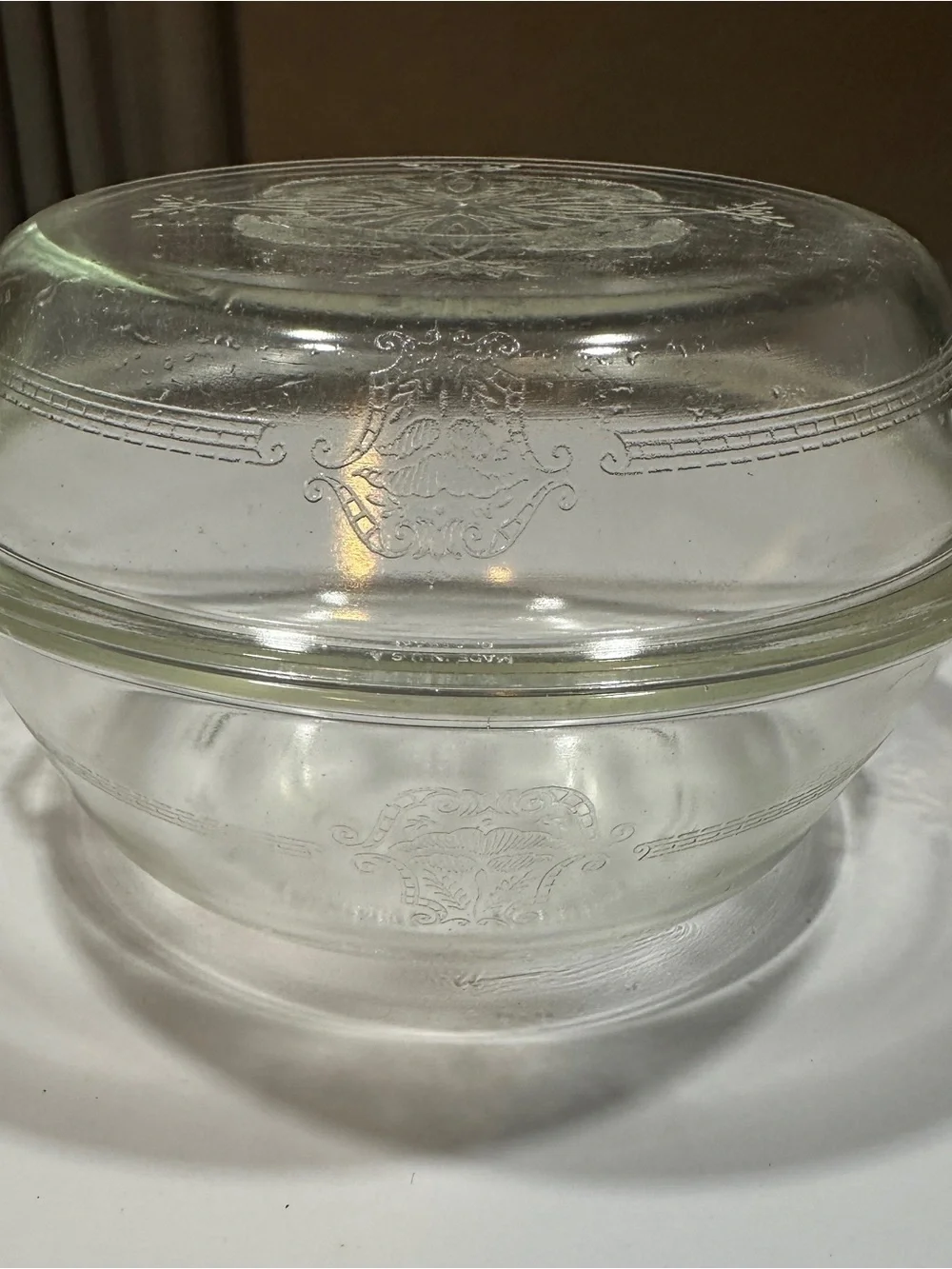 Vintage Glasbake 506 Filigree Etched Clear Glass Covered Casserole Dish